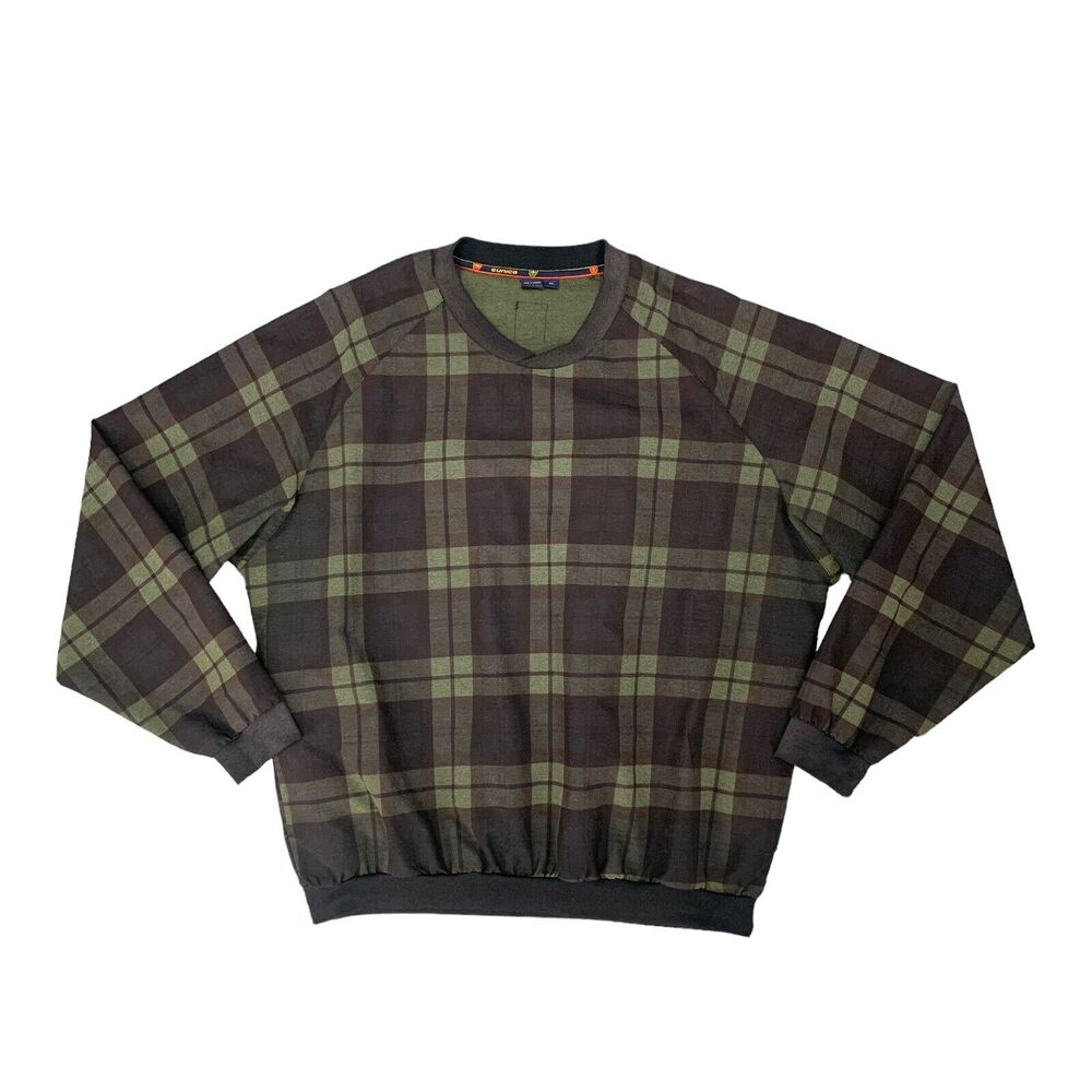 Vintage Sunice Golf Cover Up Mens XL Extra Large Dark Green Plaid Rain Sweater
